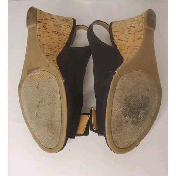 Tommy Hilfiger Black Canvas Cork Wedge Peeptoe Sandals Size 7.5 - Picture 6 of 7